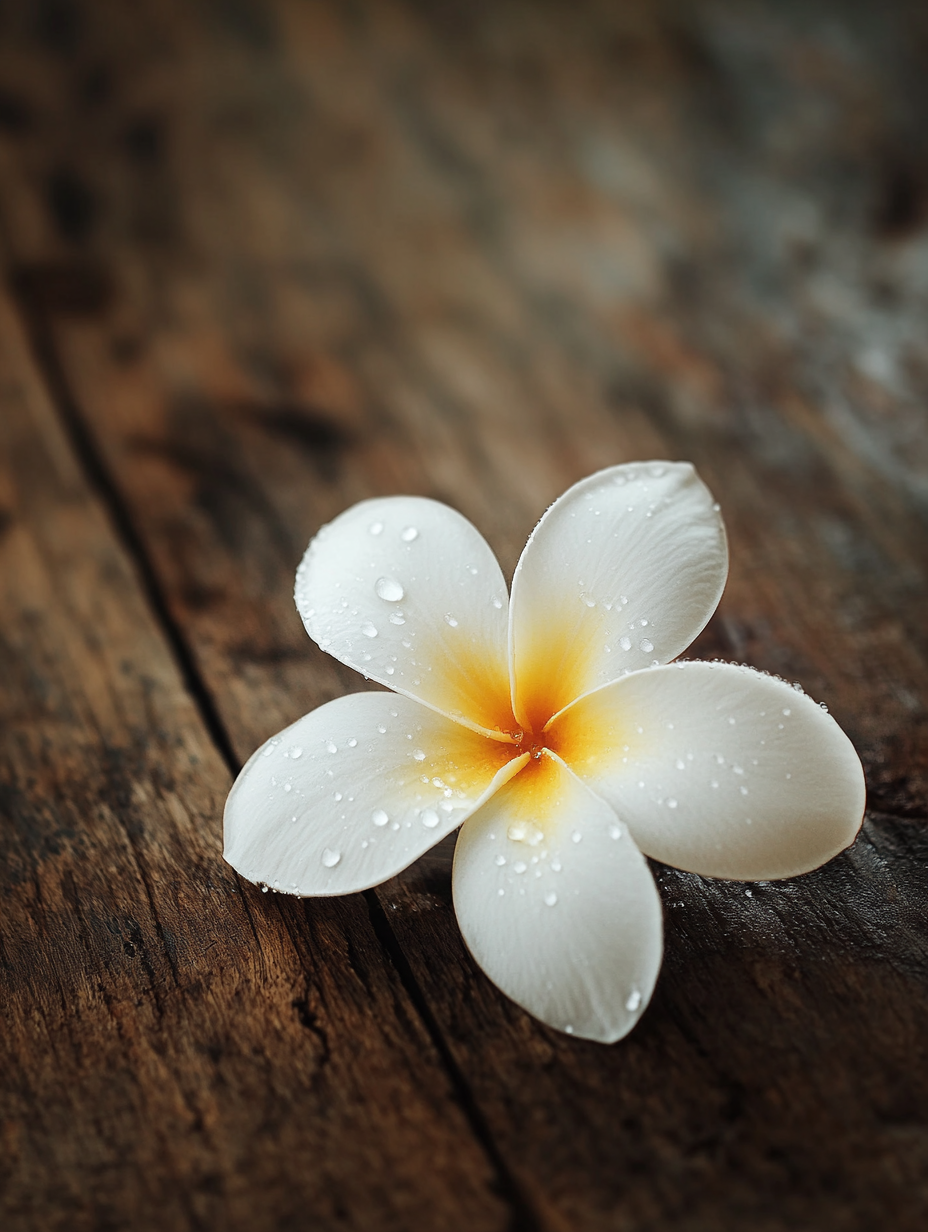 A single frangipani flower — peace and remembrance