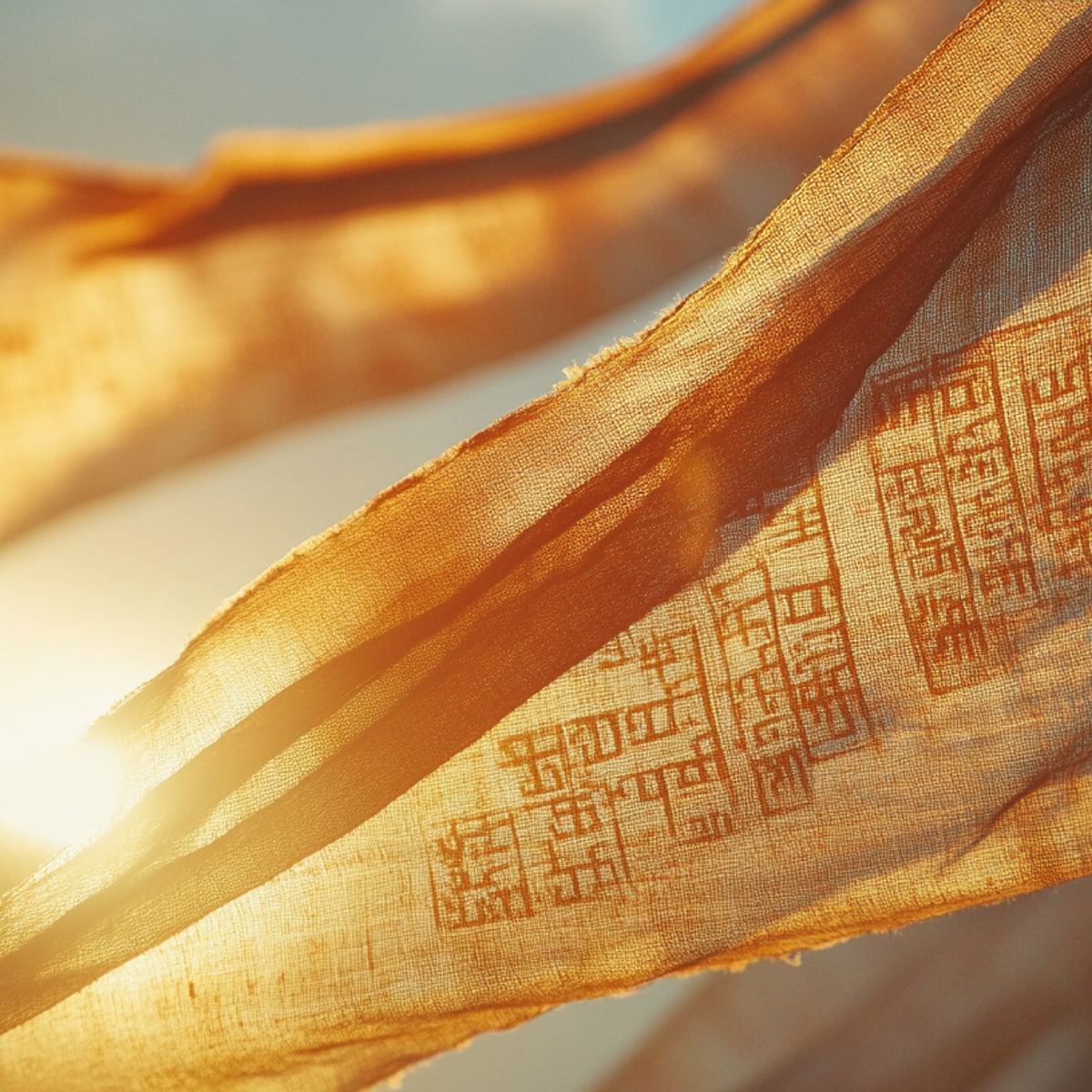 Tibetan prayer flags in warm sunlight